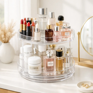 360° Drehbarer Make-up-Organizer Mehrstöckiges Aufbewahrungsregal Transparentes Kosmetik- und Gewürzregal für Badezimmer, Schminktisch und Küche