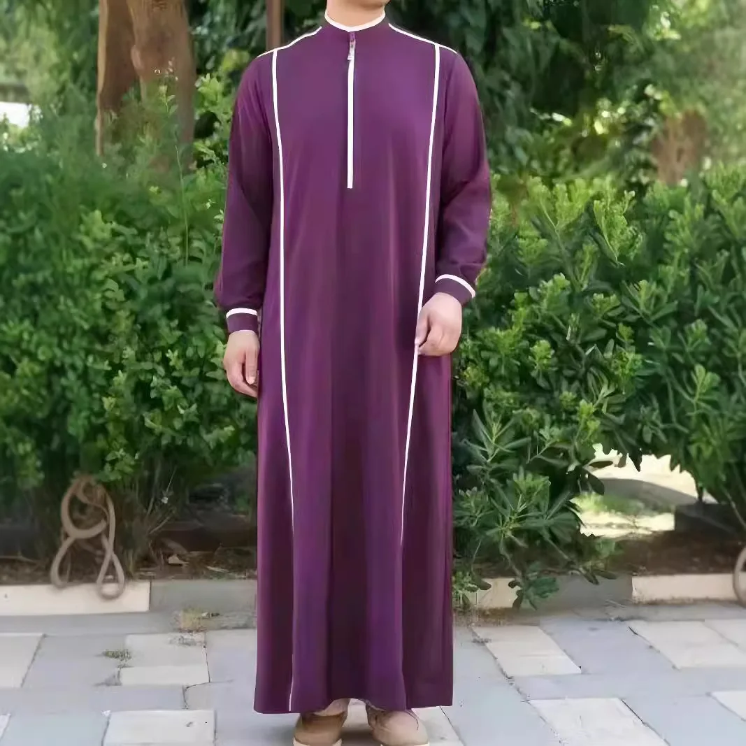 African Ethnic Style Casual Comfortable Muslim Robes, 100% Polyester Semi-High-Neck Patchwork Robes, Men'S Autumn And Winter African Ethnic Style Casual Comfortable Muslim Robes, 100% Polyester Semi-High-Neck Patchwork Robes, Men'S Autumn And Winter – Bild 4
