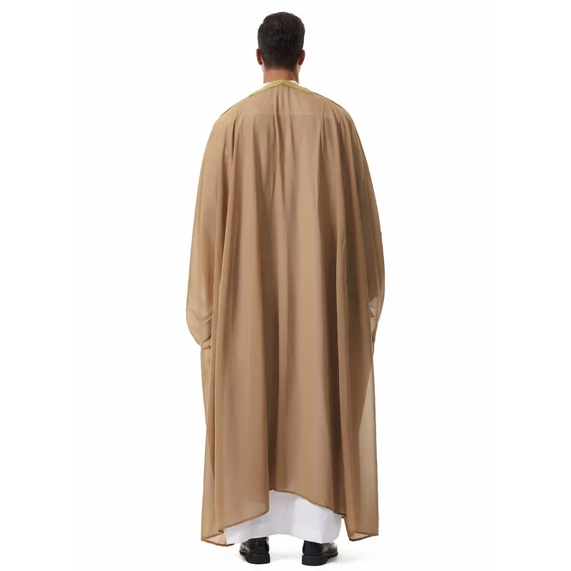 Men'S Arabic Robe - Middle East Saudi Lace Trim Tassel Chiffon Outerwear Traditional Ethnic Style Thobe Men'S Arabic Robe - Middle East Saudi Lace Trim Tassel Chiffon Outerwear Traditional Ethnic Style Thobe – Bild 5
