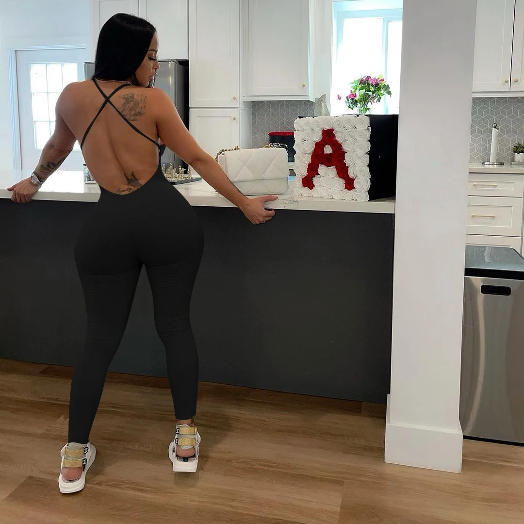 Women'S Solid Color Ribbed Camisole Back Jumpsuit Casual Yoga Jumpsuit Women'S Solid Color Ribbed Camisole Back Jumpsuit Casual Yoga Jumpsuit – Bild 5