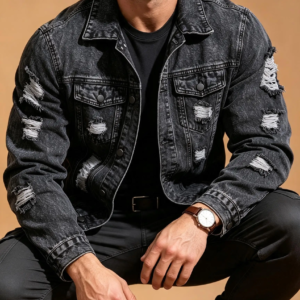 Vintage Y2K Jeansjacke mit Knöpfen für Herren, Amerikanische Casual Streetwear-Jacke, Ideales Geschenk für den Partner