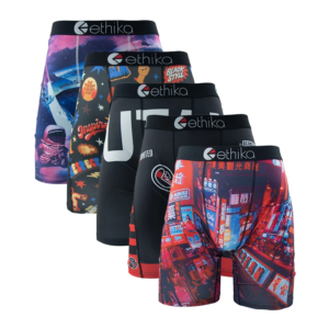ETHIKA 5Pcs Sexy Men Underwear Breathable Mesh Crotch Mens Underpants Boxers Plus Size Printed Man Panties Men's Boxers Briefs