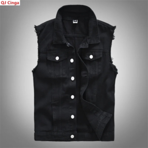Schwarze ärmellose Herrenweste für den Herbst; Jeansjacke mit Revers für Frühling und Sommer. Asiatische Größen M-5XL 6XL. 2026-2027