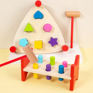 Montessori-style Early Learning Percussion Table for Toddlers; Hammer Toy, Educational Musical Instrument, and Whack-a-Mole Game