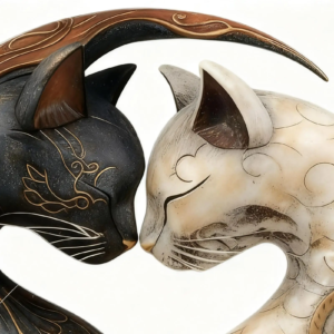 Yin-Yang Verschlungene Katzen Harz-Skulptur Vintage Wirbel-Texturierte Tierfigur Romantische Schreibtisch-Dekoration Handgefertigte Kunstdekoration