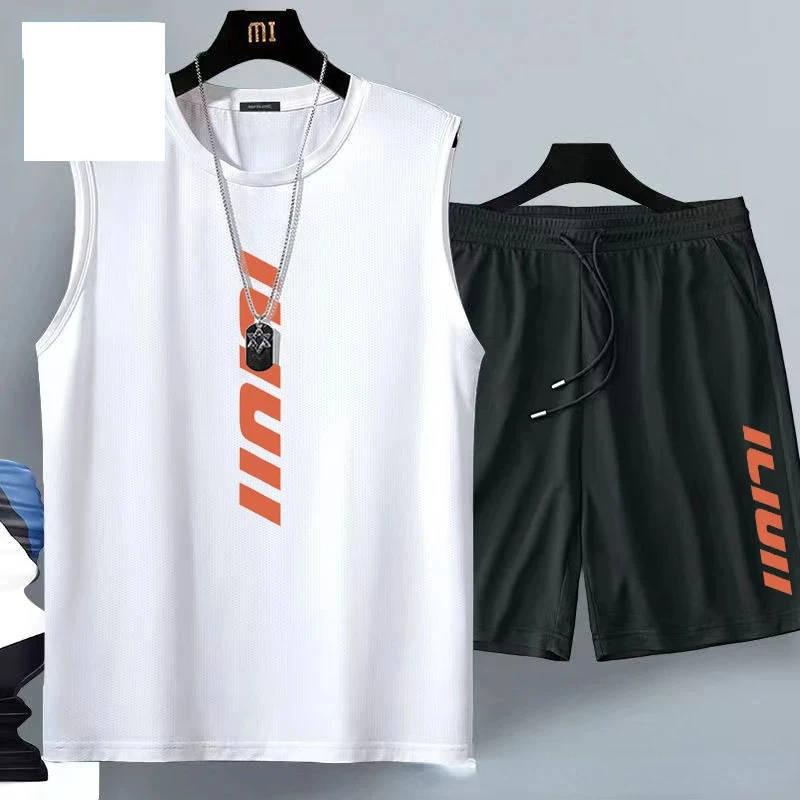 Sommer Herrenmode Lässiger Basketball-Anzug Street Sportwear 2-Teiliges Atmungsaktives Kurzarm-T-Shirt+Jogging-Shorts-Set Sommer Herrenmode Lässiger Basketball-Anzug Street Sportwear 2-Teiliges Atmungsaktives Kurzarm-T-Shirt+Jogging-Shorts-Set – Bild 2
