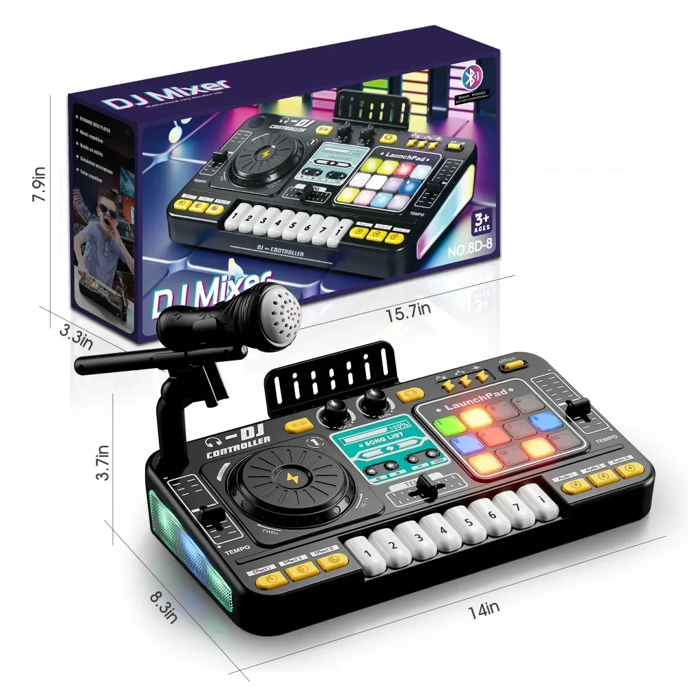 Kid Dj Mixer With Microphone Electronic Piano Keyboard Bluetooth Dj Turntable Controller Musical Instrument Kid Christmas Gift Kid Dj Mixer With Microphone Electronic Piano Keyboard Bluetooth Dj Turntable Controller Musical Instrument Kid Christmas Gift
