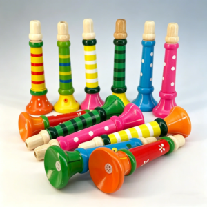 Buntes Holz-Trompetenspielzeug Frühpädagogisches Musikinstrument für Kleinkinder Jungen Mädchen zum Lernen und Sinnesspiel