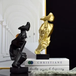 Wohnkultur Denker Statue Skulptur Stille Ist Gold Figuren Harz Retro Für Büro Studie Wohnzimmer Abstrakte Gesicht Ornamente