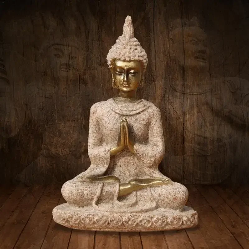 Sandstein-Buddha-Statue, Sitzende Meditation, Buddha-Skulptur, Handgefertigte Figur, Miniatur-Ornament, Heimstatue Sandstein-Buddha-Statue, Sitzende Meditation, Buddha-Skulptur, Handgefertigte Figur, Miniatur-Ornament, Heimstatue – Bild 2