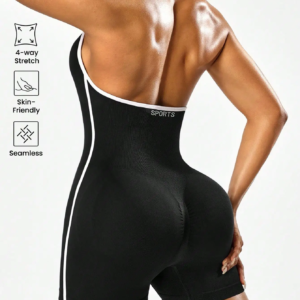 Women's Backless Color-Block Cross-Body Fitness Jumpsuit – Stretchy Yoga One-Piece Outerwear Ideal for Workout, Training & Daily