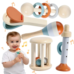 5-teiliges Montessori-Rassel- und Musik-Set für Kleinkinder, Kleinkindspielzeug aus Holz, Percussion-Instrumente für Kinder, Vorschul-Geburtstagsgeschenk