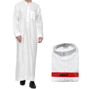 Middle East Dubai Men's Robe Qatar Style Stand Collar Polyester Pocket Loose Travel Clothing