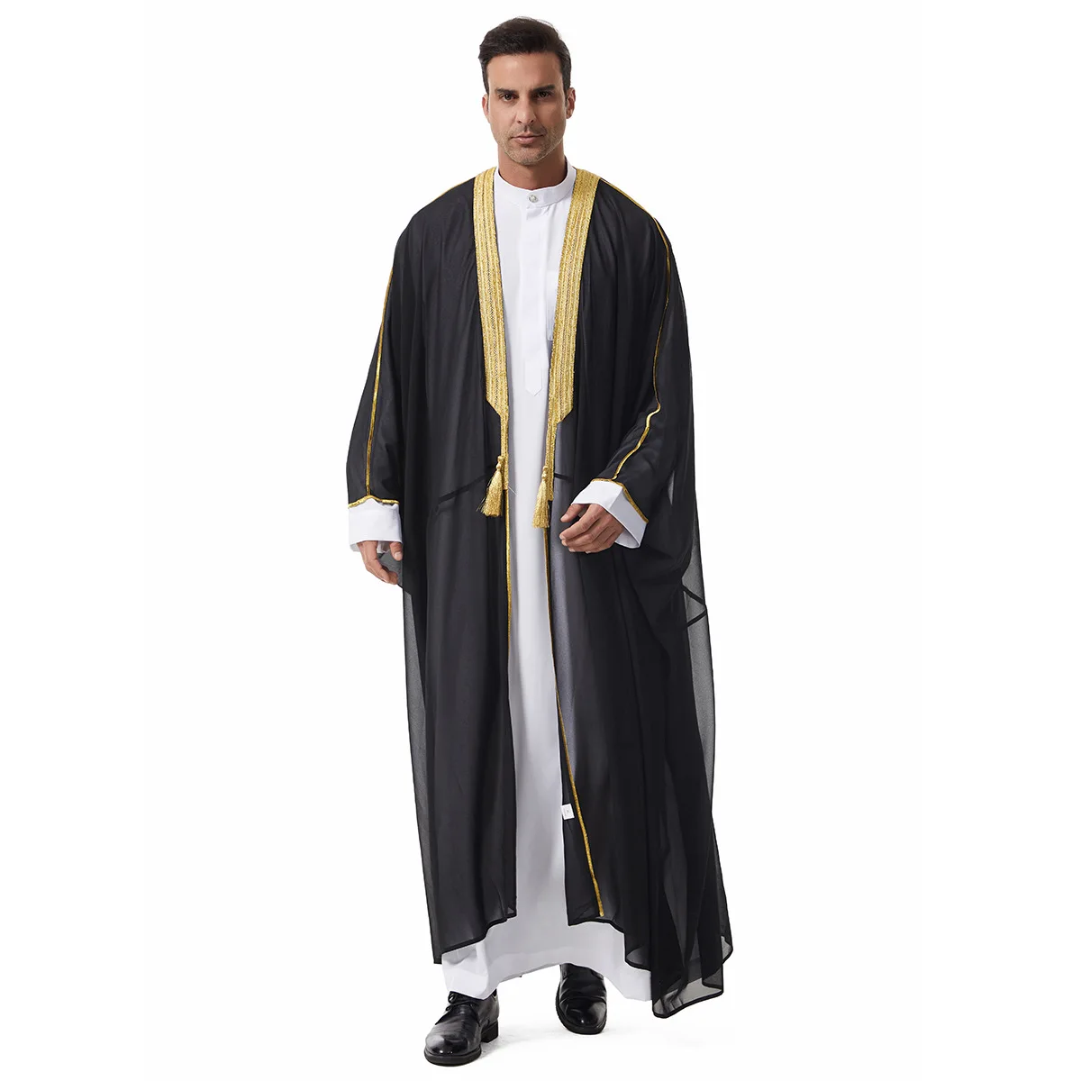 Men'S Arabic Robe - Middle East Saudi Lace Trim Tassel Chiffon Outerwear Traditional Ethnic Style Thobe Men'S Arabic Robe - Middle East Saudi Lace Trim Tassel Chiffon Outerwear Traditional Ethnic Style Thobe – Bild 8