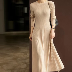 Frühling Herbst Pullover Damen Kleid 100 % Merinowolle Kleid O-Ausschnitt Slim Maxirock Basic Langarm Kleid Sexy Inside Join Dress
