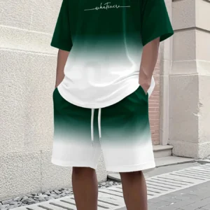 Sommerliches Farbverlauf-Sportset: Stylisches Herren-Sportshirt mit kurzen Ärmeln und schnelltrocknenden Shorts mit Kordelzug