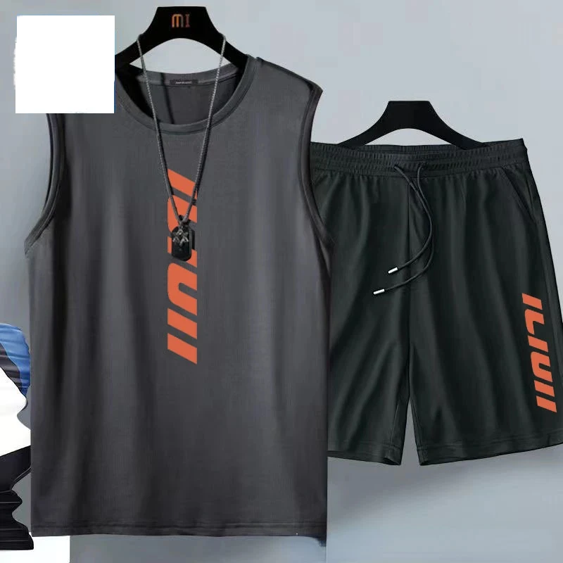 Sommer Herrenmode Lässiger Basketball-Anzug Street Sportwear 2-Teiliges Atmungsaktives Kurzarm-T-Shirt+Jogging-Shorts-Set Sommer Herrenmode Lässiger Basketball-Anzug Street Sportwear 2-Teiliges Atmungsaktives Kurzarm-T-Shirt+Jogging-Shorts-Set – Bild 3