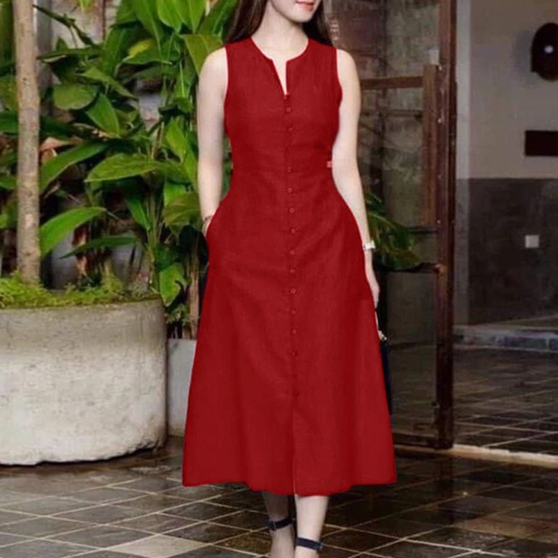 Zanzea 2024 Sommer Sommerkleid Frauen Elegante V-Ausschnitt Party Kleid Solide Ärmel Eine Linie Vestido Robe Stilvolle Ol Arbeit Party Kleider Zanzea 2024 Sommer Sommerkleid Frauen Elegante V-Ausschnitt Party Kleid Solide Ärmel Eine Linie Vestido Robe Stilvolle Ol Arbeit Party Kleider – Bild 2