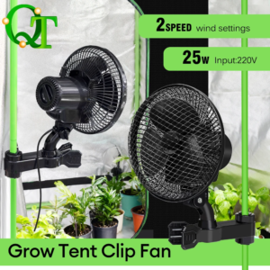 Plant Tent Cooling Clip-On-Ventilator, 25 W, zweistufig einstellbar, schwenkbarer Kopf, geeignet für Zelte, Haushaltsventilator