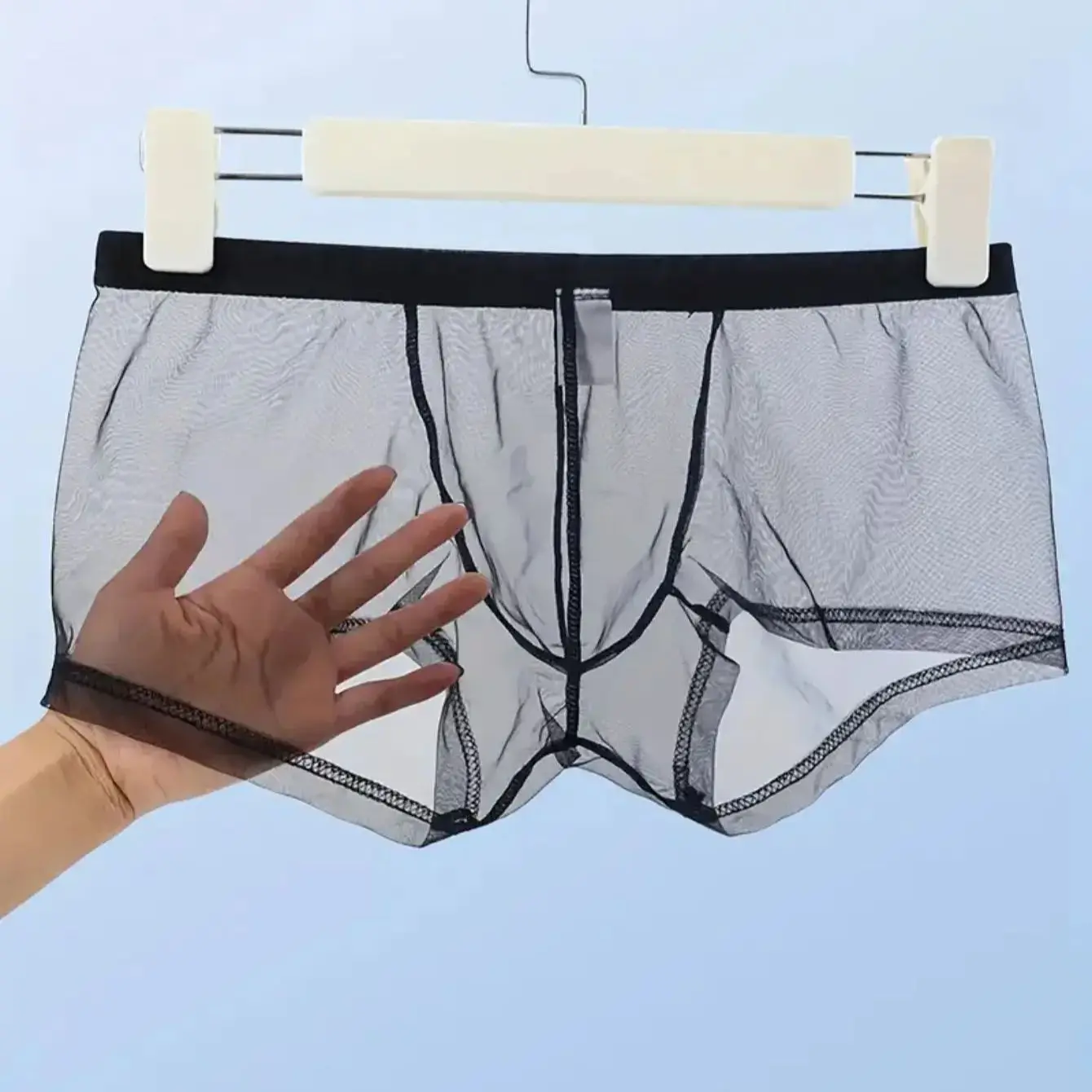 Durchsichtige Mesh-Unterwäsche Für Herren, Transparent, Sexy, Atmungsaktiv, Bequem, Kurze Shorts, Erhältlich In Den Farben Schwarz Und Weiß Durchsichtige Mesh-Unterwäsche Für Herren, Transparent, Sexy, Atmungsaktiv, Bequem, Kurze Shorts, Erhältlich In Den Farben Schwarz Und Weiß – Bild 7