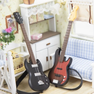 Maßstab 1:12 Puppe Musikinstrumente Puppenzubehör Foto Requisiten Miniatur Gitarre Spielzeug Braun Schwarz Puppenhaus Gitarrenmodell