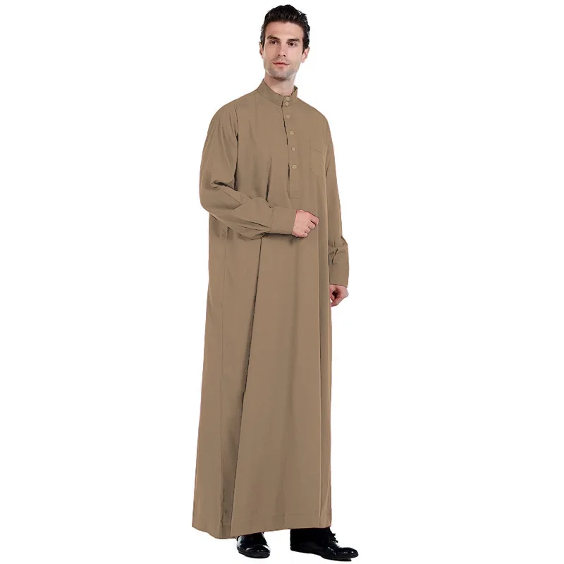 Middle East Dubai Men'S Robe Qatar Style Stand Collar Polyester Pocket Loose Travel Clothing Middle East Dubai Men'S Robe Qatar Style Stand Collar Polyester Pocket Loose Travel Clothing – Bild 2