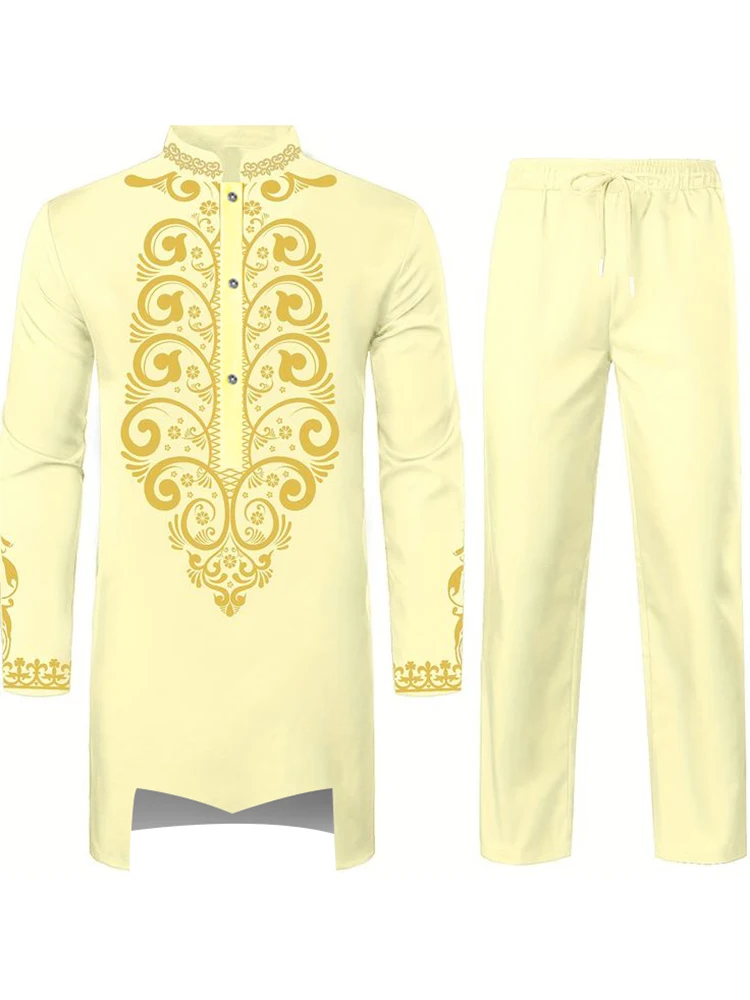 Muslim Robe Pattern Printing Black White Yellow Navy Blue Long-Sleeved Trousers The Traditional Dress Of Arab Men 3D Muslim Robe Pattern Printing Black White Yellow Navy Blue Long-Sleeved Trousers The Traditional Dress Of Arab Men 3D – Bild 2