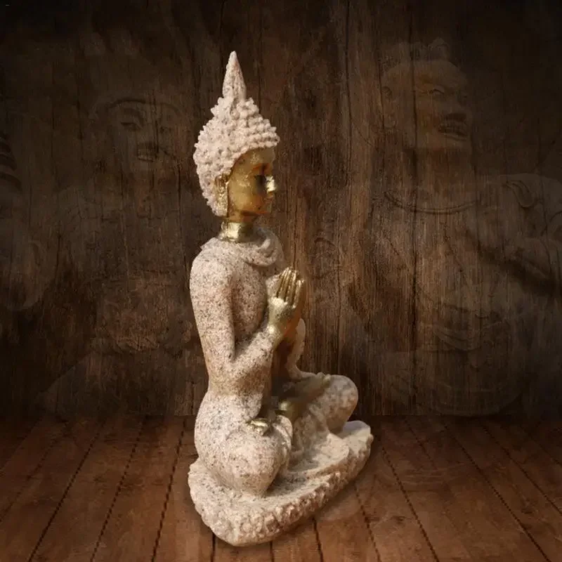 Sandstein-Buddha-Statue, Sitzende Meditation, Buddha-Skulptur, Handgefertigte Figur, Miniatur-Ornament, Heimstatue Sandstein-Buddha-Statue, Sitzende Meditation, Buddha-Skulptur, Handgefertigte Figur, Miniatur-Ornament, Heimstatue – Bild 3