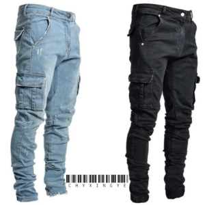Neue Jeans Männer Hosen Waschen Einfarbig Multi Taschen Denim Mittlere Taille Cargo Jeans Plus Größe Mode Casual Hosen Männlichen Täglichen Verschleiß