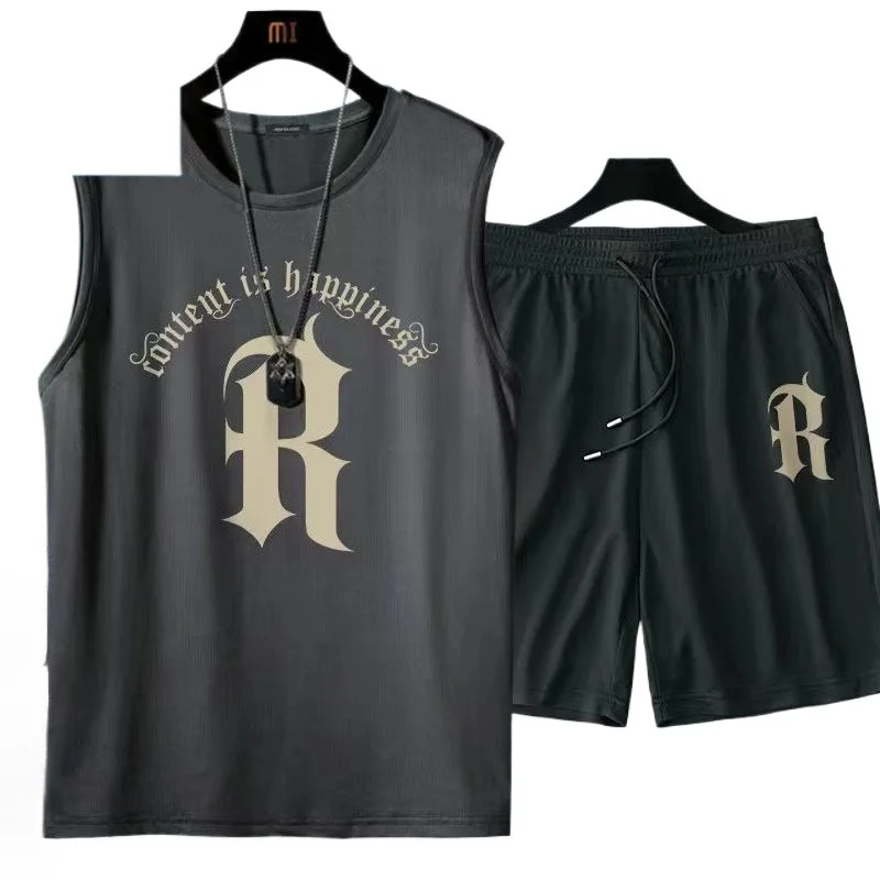 Sommer Herrenmode Lässiger Basketball-Anzug Street Sportwear 2-Teiliges Atmungsaktives Kurzarm-T-Shirt+Jogging-Shorts-Set Sommer Herrenmode Lässiger Basketball-Anzug Street Sportwear 2-Teiliges Atmungsaktives Kurzarm-T-Shirt+Jogging-Shorts-Set – Bild 7