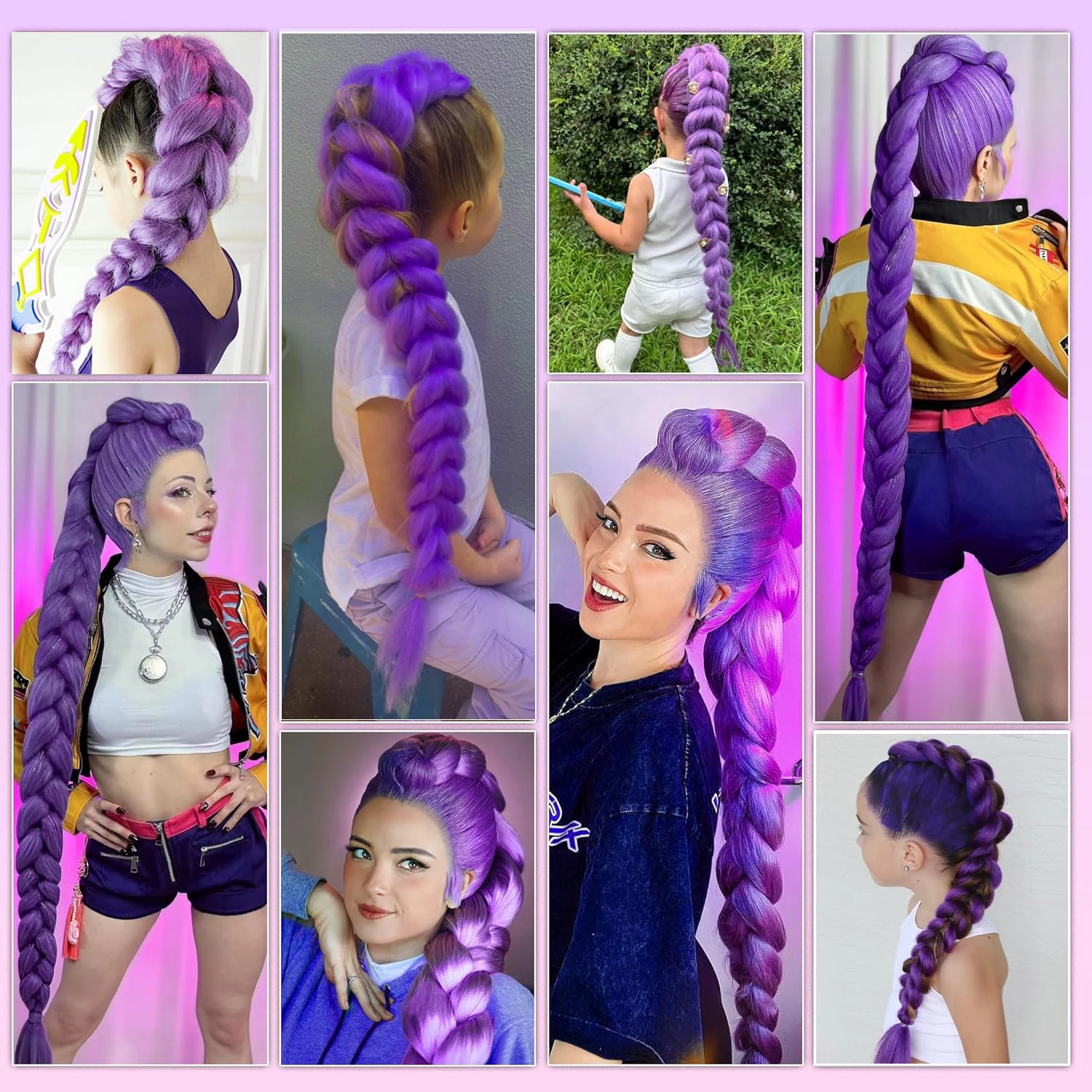 Langes Lila Flechthaar, 2 Packungen, Synthetische Lila Haarverlängerungen Für Zöpfe, Weiches Yaki-Flechthaar, Vorgedehnt, Für Cosplay Langes Lila Flechthaar, 2 Packungen, Synthetische Lila Haarverlängerungen Für Zöpfe, Weiches Yaki-Flechthaar, Vorgedehnt, Für Cosplay – Bild 6