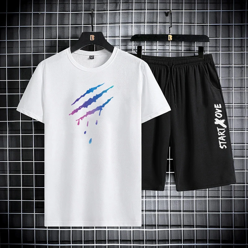 2025 Sommer Dünnes Lässiges Schnelltrocknendes Zweiteiler-Set Herren Sport Outdoor Lauf Kurzarm T-Shirt + Shorts Trainingsanzug 2025 Sommer Dünnes Lässiges Schnelltrocknendes Zweiteiler-Set Herren Sport Outdoor Lauf Kurzarm T-Shirt + Shorts Trainingsanzug – Bild 2