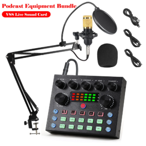 V8S Live Soundkarte Podcast Equipment Bundle, mit Mikrofon-Set-Gerät, Musik/Aufnahme Live-Streaming für DJ Disco-Gerät