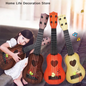 1 Stück 35 cm Kindergitarren-Spielzeug mit 4 Saiten, kann zum Spielen mit einfachen Instrumenten und Paddeln verwendet werden, die Yukrili-Musikspielzeug simulieren