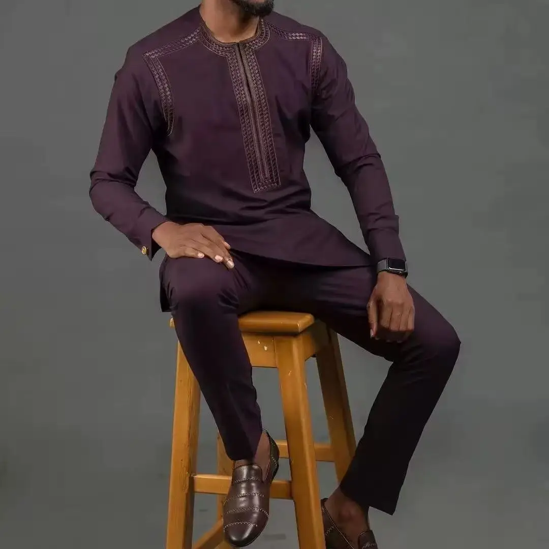 Summer African Men'S Traditional Elegant Suits Outfit Dashiki 2Pcs Shirt &Amp; Pants Full Set Designer Clothes Abaya Brand Costume Summer African Men'S Traditional Elegant Suits Outfit Dashiki 2Pcs Shirt &Amp; Pants Full Set Designer Clothes Abaya Brand Costume – Bild 2