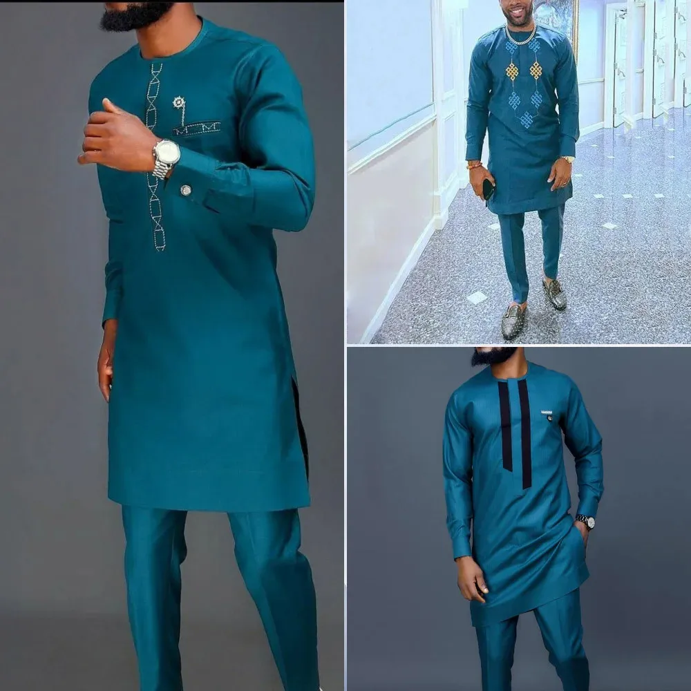 Summer African Men'S Traditional Elegant Suits Outfit Dashiki 2Pcs Shirt &Amp; Pants Full Set Designer Clothes Abaya Brand Costume Summer African Men'S Traditional Elegant Suits Outfit Dashiki 2Pcs Shirt &Amp; Pants Full Set Designer Clothes Abaya Brand Costume