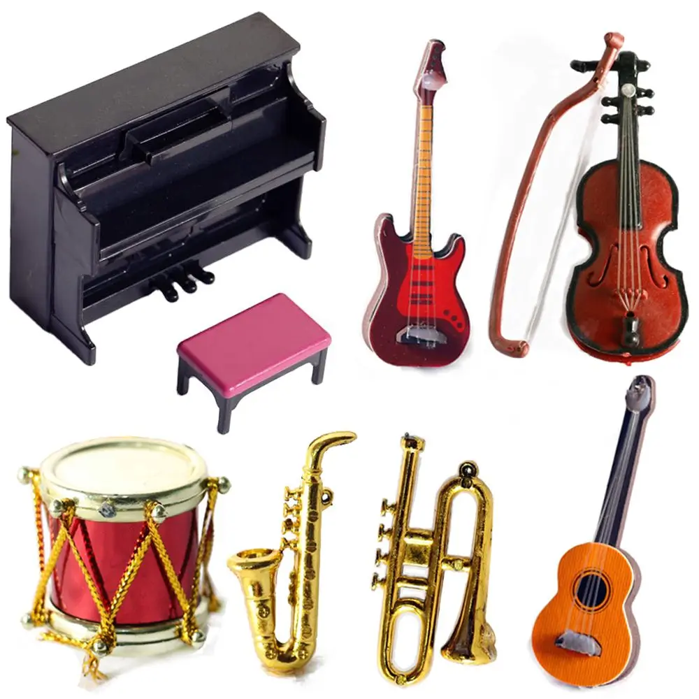 Puppe Musik Instrumente Im Maßstab 1/12 Puppenhaus Zubehör Miniatur Klavier Violine Gitarre Trommel Mikrofon Saxophon Trompete Puppe Musik Instrumente Im Maßstab 1/12 Puppenhaus Zubehör Miniatur Klavier Violine Gitarre Trommel Mikrofon Saxophon Trompete