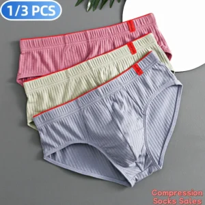 1/3PCS Männer Slips Mittlere Taille Elastische Weiche Atmungsaktive Anti-septische U Konvexen Gestreiften Einfarbig Casual männer Unterhose unterwäsche männer