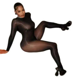 FAGADOER Sommer Neue Sexy Mesh Durchsichtig Bodycon Overall Frau Lange Ärmeln Rundhals Strampler Weibliche Party Club Overalls