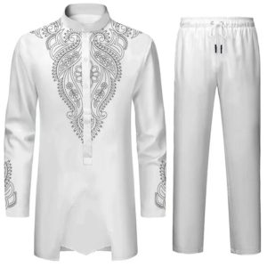 Middle East Islamic Mens Suit Suit Muslim Suit Personalized 3D Printed Pattern Arab Traditional Dress Loose Breathable Two Piece
