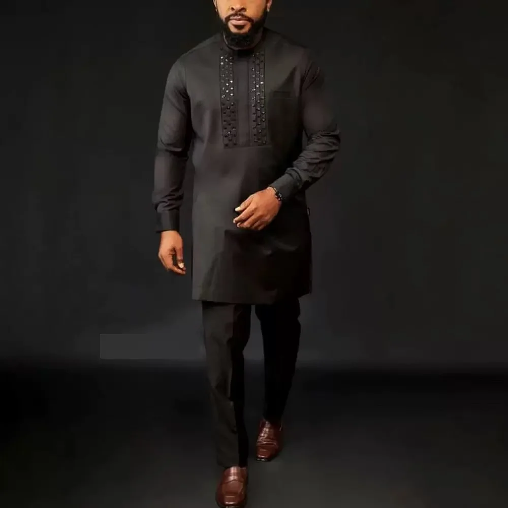 Summer African Men'S Traditional Elegant Suits Outfit Dashiki 2Pcs Shirt &Amp; Pants Full Set Designer Clothes Abaya Brand Costume Summer African Men'S Traditional Elegant Suits Outfit Dashiki 2Pcs Shirt &Amp; Pants Full Set Designer Clothes Abaya Brand Costume – Bild 3