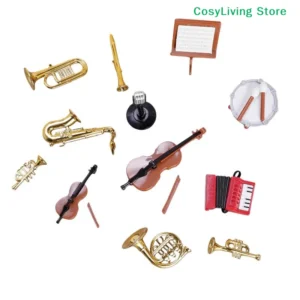 1 Set Miniatur-Akkordeon Saxophon Klassisches Musikinstrument Modell Ornament Hausdekoration