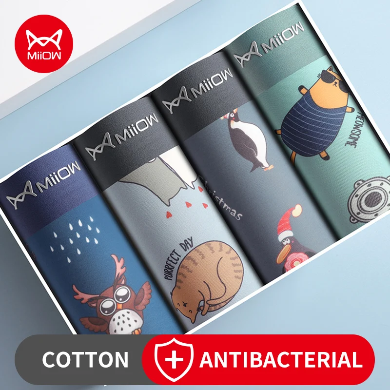 Miiow 4Pcs Tier Druck Männer Unterwäsche Boxer Shorts Jugend Baumwolle Männer Boxershorts Atmungsaktive Unterhose Dessous Männliche Höschen Miiow 4Pcs Tier Druck Männer Unterwäsche Boxer Shorts Jugend Baumwolle Männer Boxershorts Atmungsaktive Unterhose Dessous Männliche Höschen