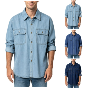 Herren-Jeanshemden Blau Locker Sitzend Langarm Knopfleiste Freizeithemd Casual Layering Basis-Layer Top Frühling Herbst Tägliche Streetwear