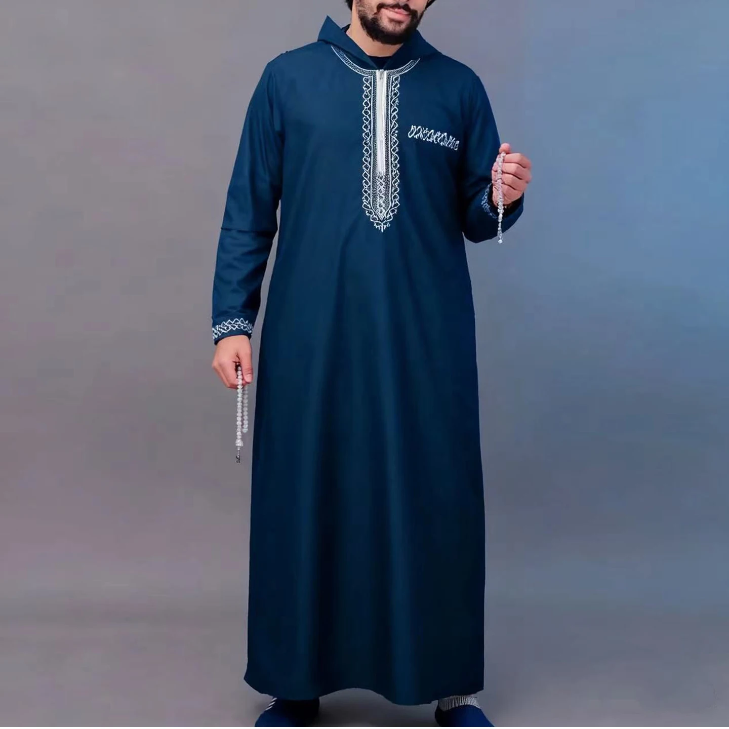 Muslim Men'S Thobe Moroccan Long Sleeves Embroidered Hooded Design Islamic Loose Man Robe Jelleba Traditional Clothing For Party Muslim Men'S Thobe Moroccan Long Sleeves Embroidered Hooded Design Islamic Loose Man Robe Jelleba Traditional Clothing For Party – Bild 3