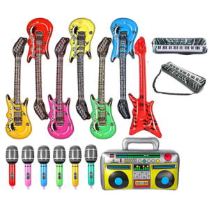 Inflatable Instruments Toy Set Include Blow Up Guitar Rock Electric Guitar Inflatable Microphones Radio 80s 90s Musical