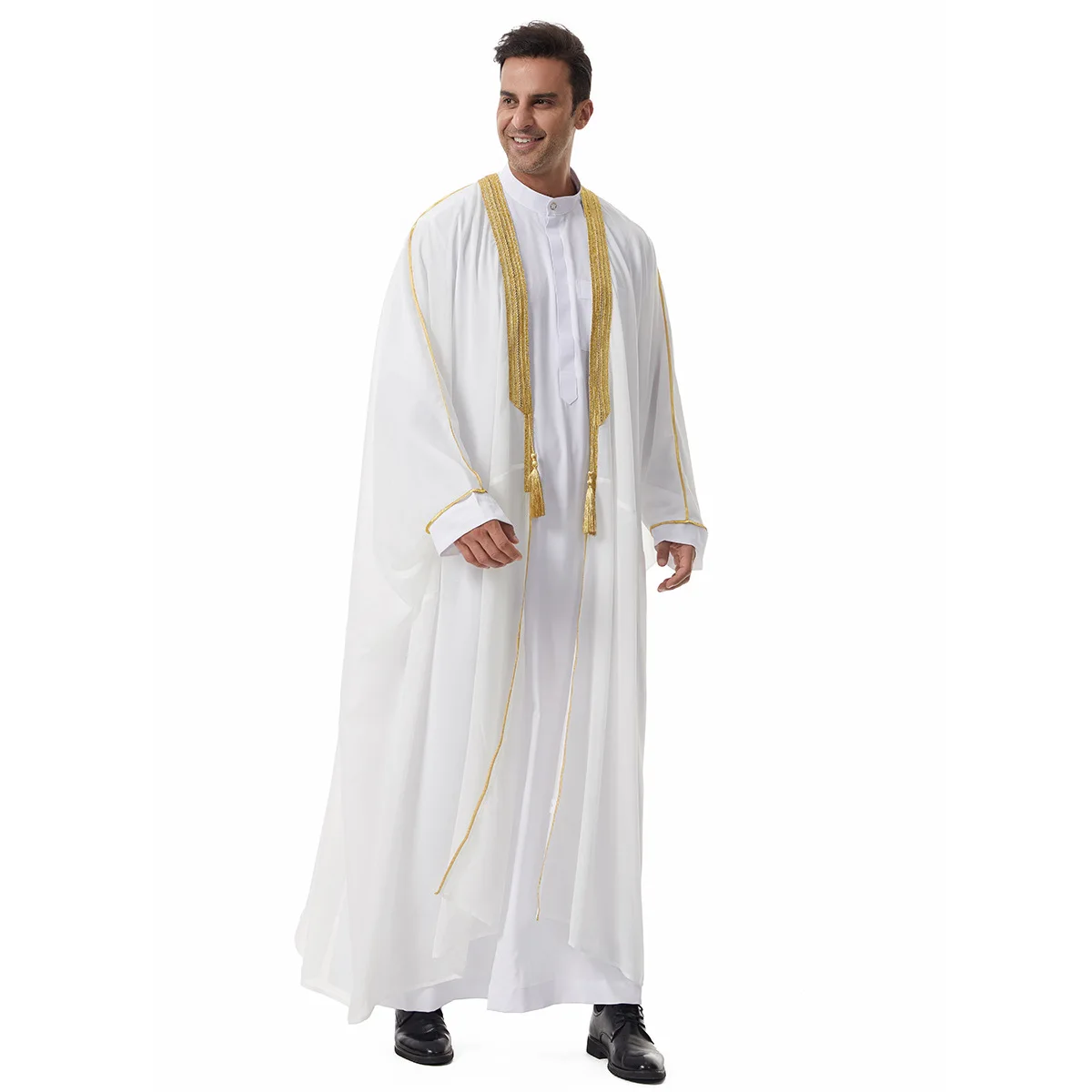 Men'S Arabic Robe - Middle East Saudi Lace Trim Tassel Chiffon Outerwear Traditional Ethnic Style Thobe Men'S Arabic Robe - Middle East Saudi Lace Trim Tassel Chiffon Outerwear Traditional Ethnic Style Thobe – Bild 7