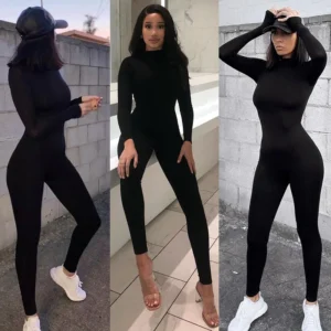 2025 herbst Frauen Sexy Overall Streetwear Langarm Bodycon Solide Sport Fitness Overalls Romper Overalls Für Frauen Körper anzug