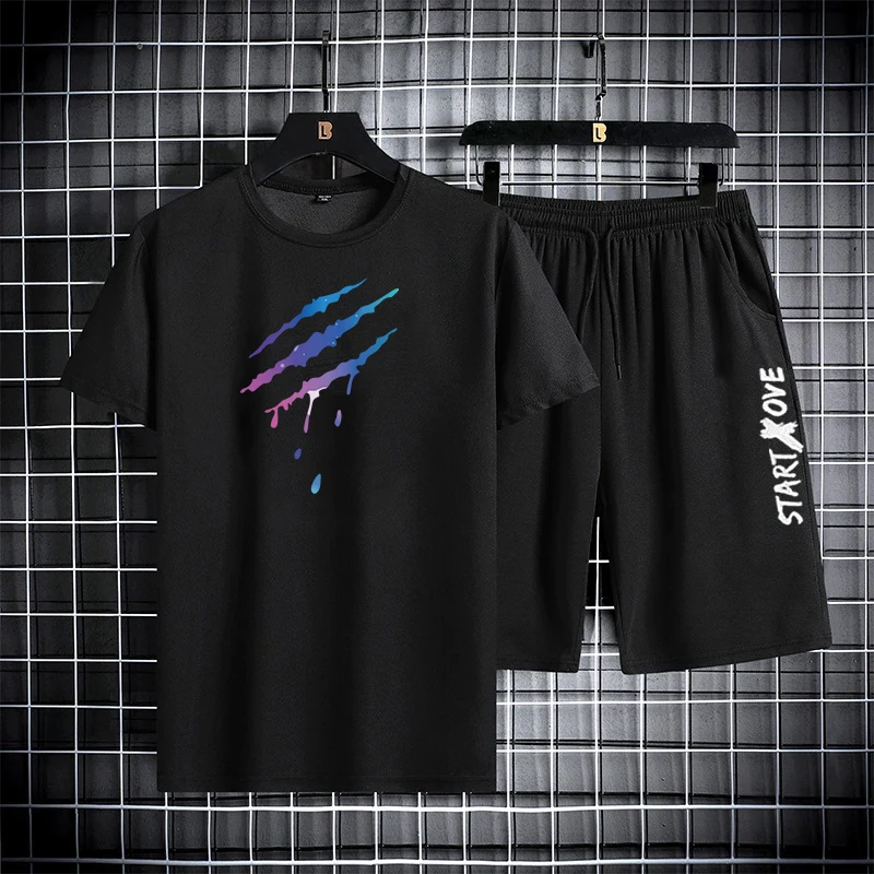 2025 Sommer Dünnes Lässiges Schnelltrocknendes Zweiteiler-Set Herren Sport Outdoor Lauf Kurzarm T-Shirt + Shorts Trainingsanzug 2025 Sommer Dünnes Lässiges Schnelltrocknendes Zweiteiler-Set Herren Sport Outdoor Lauf Kurzarm T-Shirt + Shorts Trainingsanzug