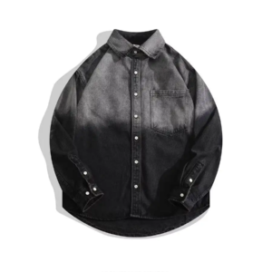 Herren-Denimhemden 2026 – Neue Frühlings-Jeanshemdjacke in Schwarz-Grau-Gradient für Herren – Ins-inspiriertes Nischen-Design, modischer Freizeithemd-Mantel